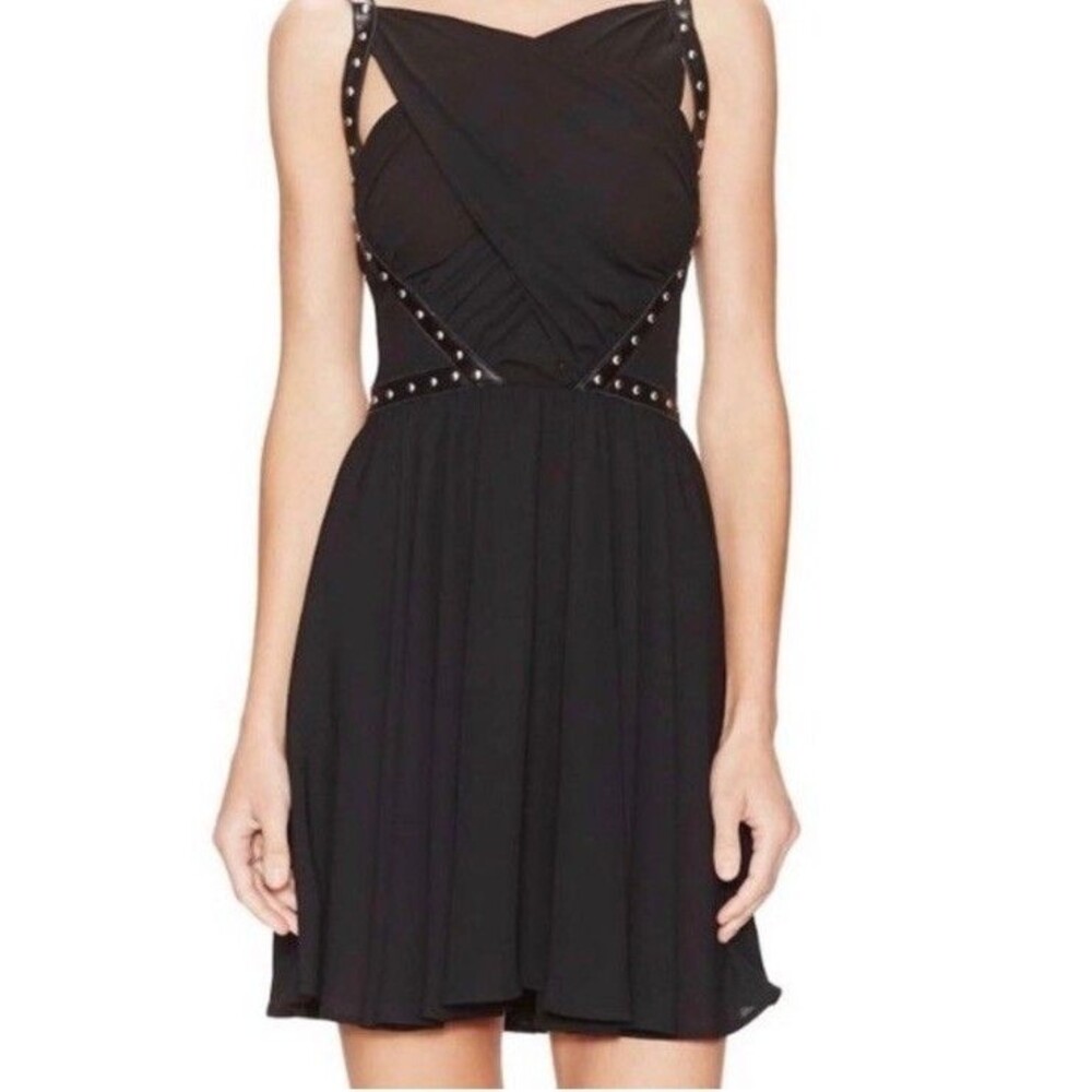 The Kooples Black Studded Leather Harness Goth  Mini Dress Size XS